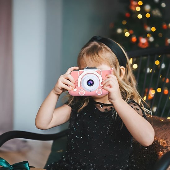 Appareil photo enfant minou fillette robe noire