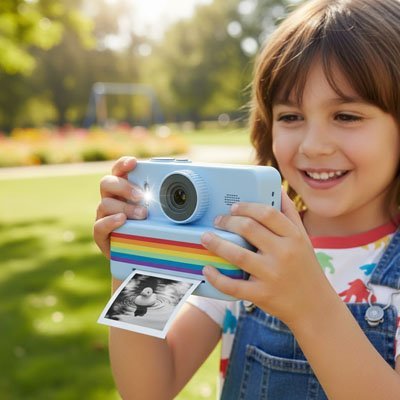 Appareil photo enfant rectangle fillette bleu