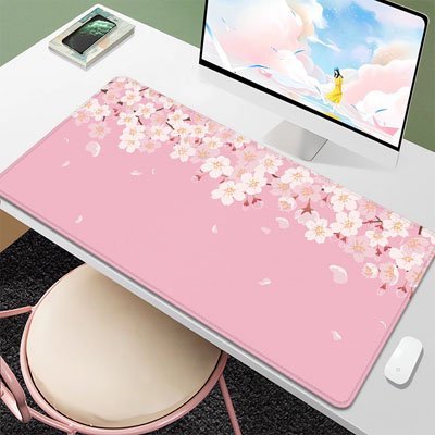 Tapis de souris rectangle fleuri haut rose