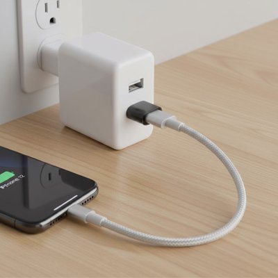 adaptateur usb c CompactPro Type C femelle vers USB mâle modèle branché à un câble connecté sur boitier chargeur