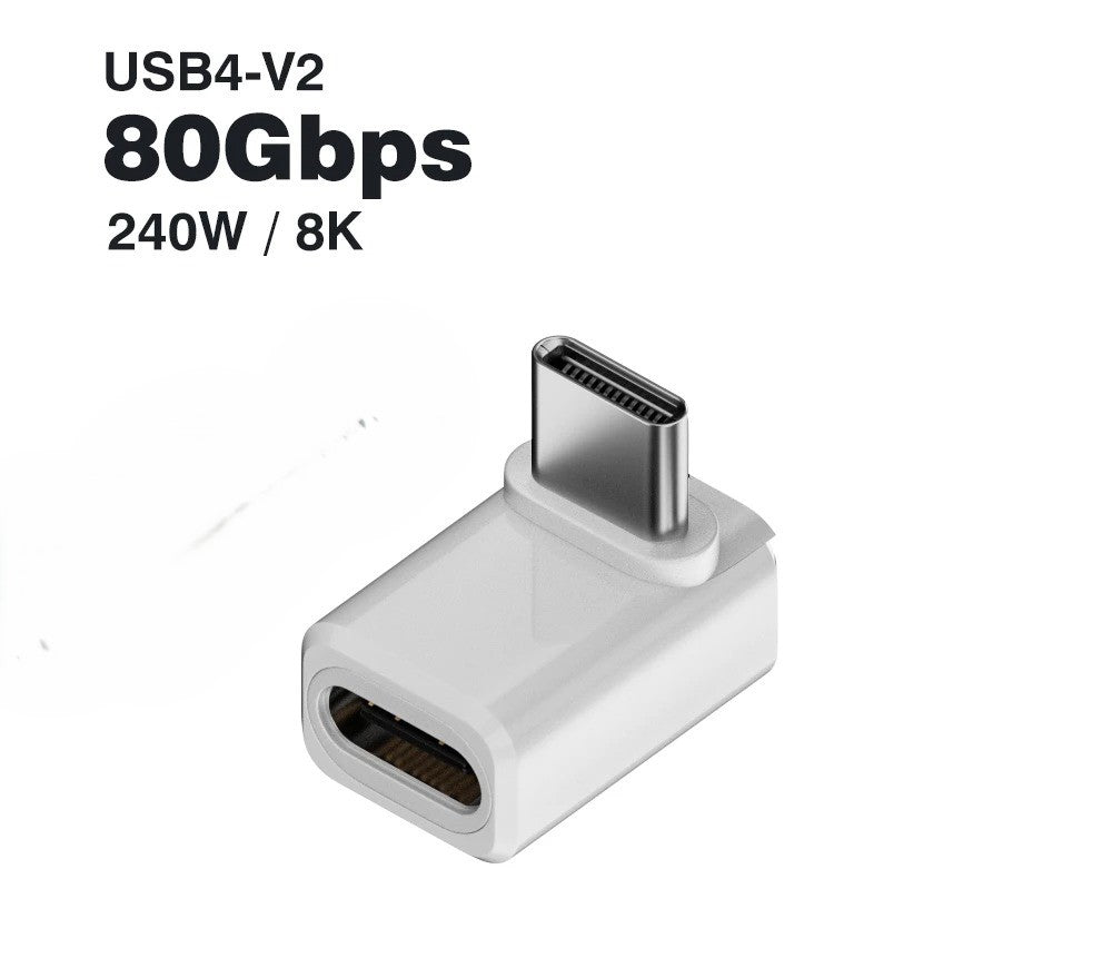 Adaptateur USB-C UltraConnect coudé Type C mâle vers Type C femelle perpendiculaire blanc
