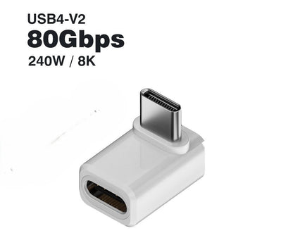 Adaptateur USB-C UltraConnect coudé Type C mâle vers Type C femelle perpendiculaire blanc