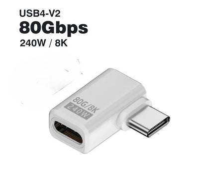 Adaptateur USB-C UltraConnect coudé Type C mâle vers Type C femelle sur côté blanc