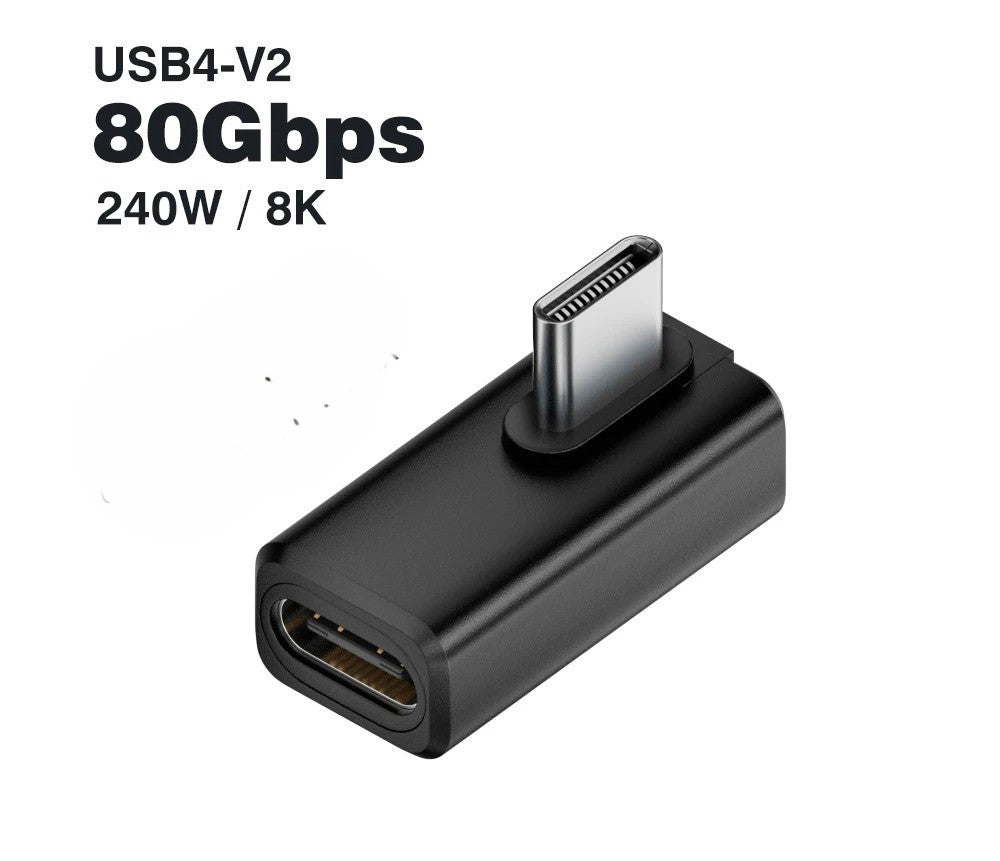 Adaptateur USB-C UltraConnect coudé Type C mâle vers Type C femelle centre noir