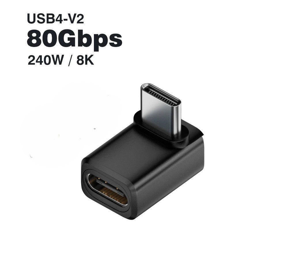 Adaptateur USB-C UltraConnect coudé Type C mâle vers Type C femelle perpendiculaire noir