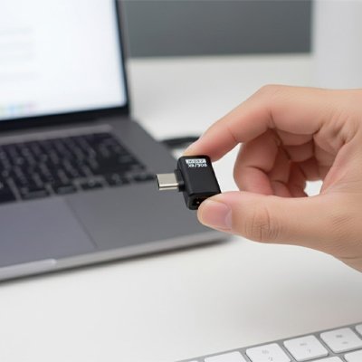 Adaptateur USB-C UltraConnect coudé Type C mâle vers Type C femelle vue de face