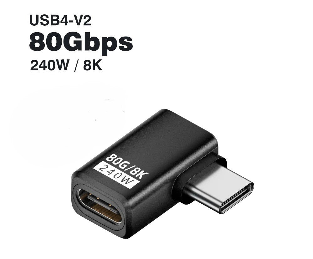 Adaptateur USB-C UltraConnect coudé Type C mâle vers Type C femelle sur côté noir