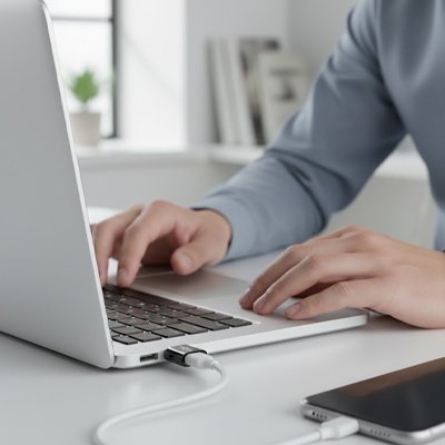 adaptateur usb c UltraConnect TypeC femelle vers USB2.0 mâle modèle branché à un ordinateur portable gris