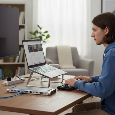 Hub USB MultiConnect 11-12 ports avec un homme aux cheveux longs