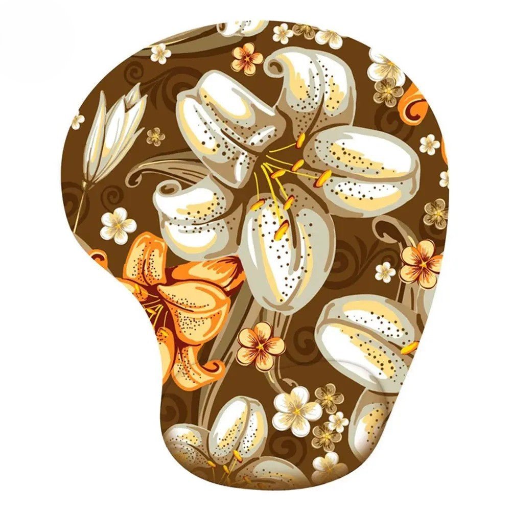 Tapis de souris ergonomique ComfortWrist modèle marron à fleurs